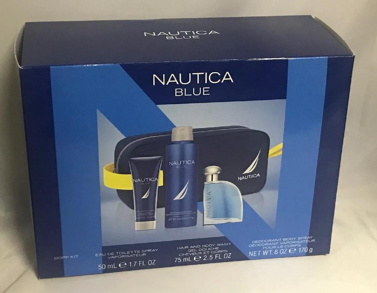 Nautica Blue Men's Dopp Kit Gift Set With Travel Toiletry Zipper Pouch W/ Handle