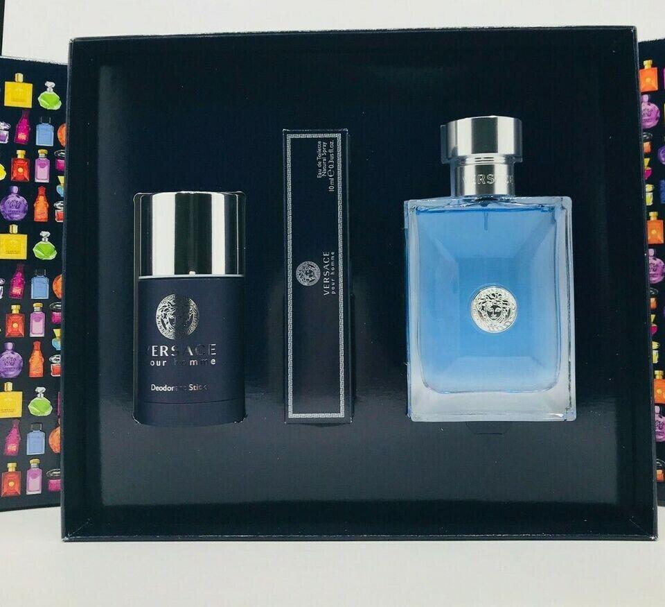 Versace Pour Homme Men 3pc Set Cologne Spray 3.4 oz Travel Spray Deo Stick