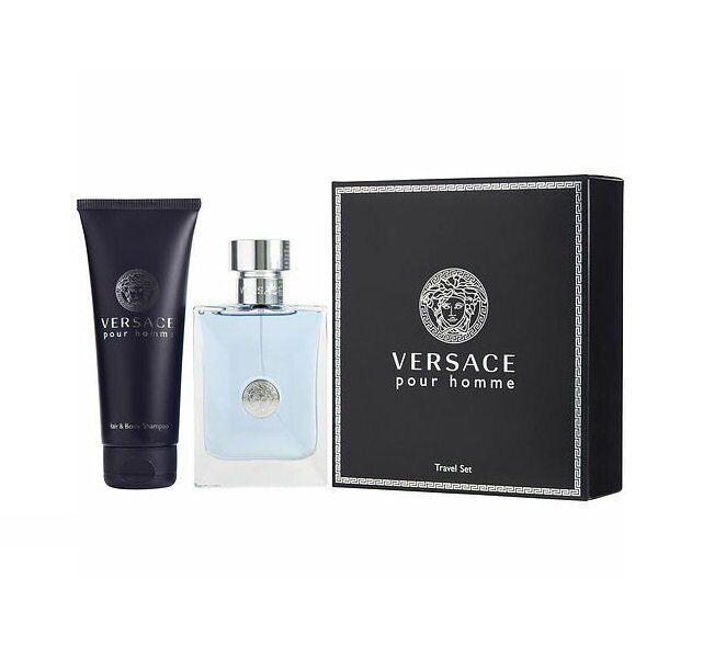 Versace Pour Homme 3.4 EDT spray+ 3.4 shampoo Mens Cologne Travel Gift Set NIB