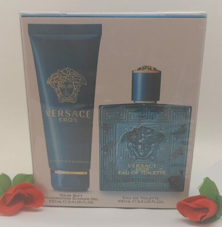 Versace Eros 3.3 oz EDT spray mens cologne + 3.4 oz shower gel Travel Set