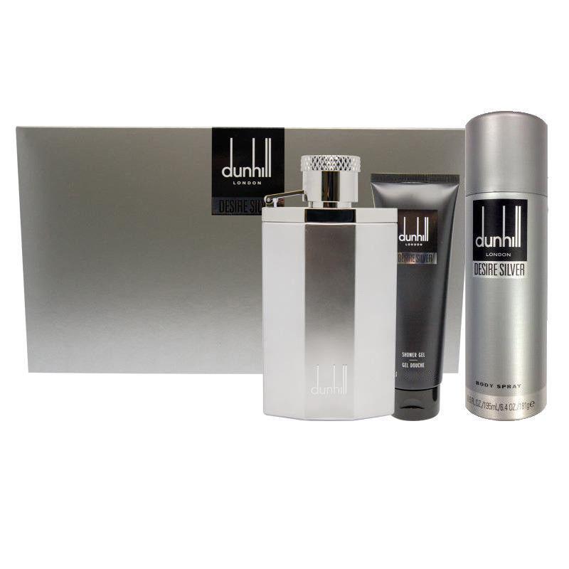 Dunhill DESIRE SILVER 3 PC Luxury Set Cologne , Shower Gel & Body Spray For Men