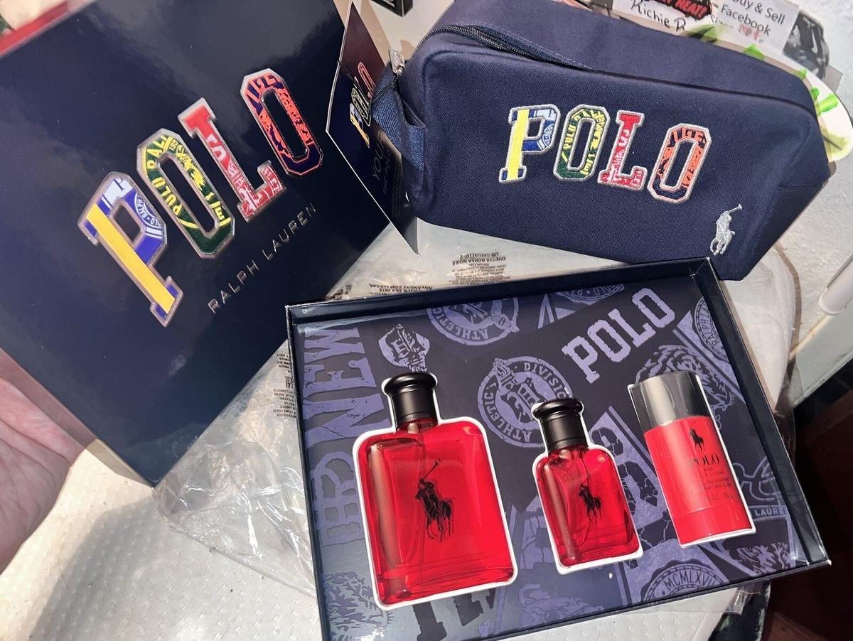 NWT Ralph Lauren Polo RED Cologne / Deodorant 3PCS GIFT SET +TRAVEL BAG! RARE