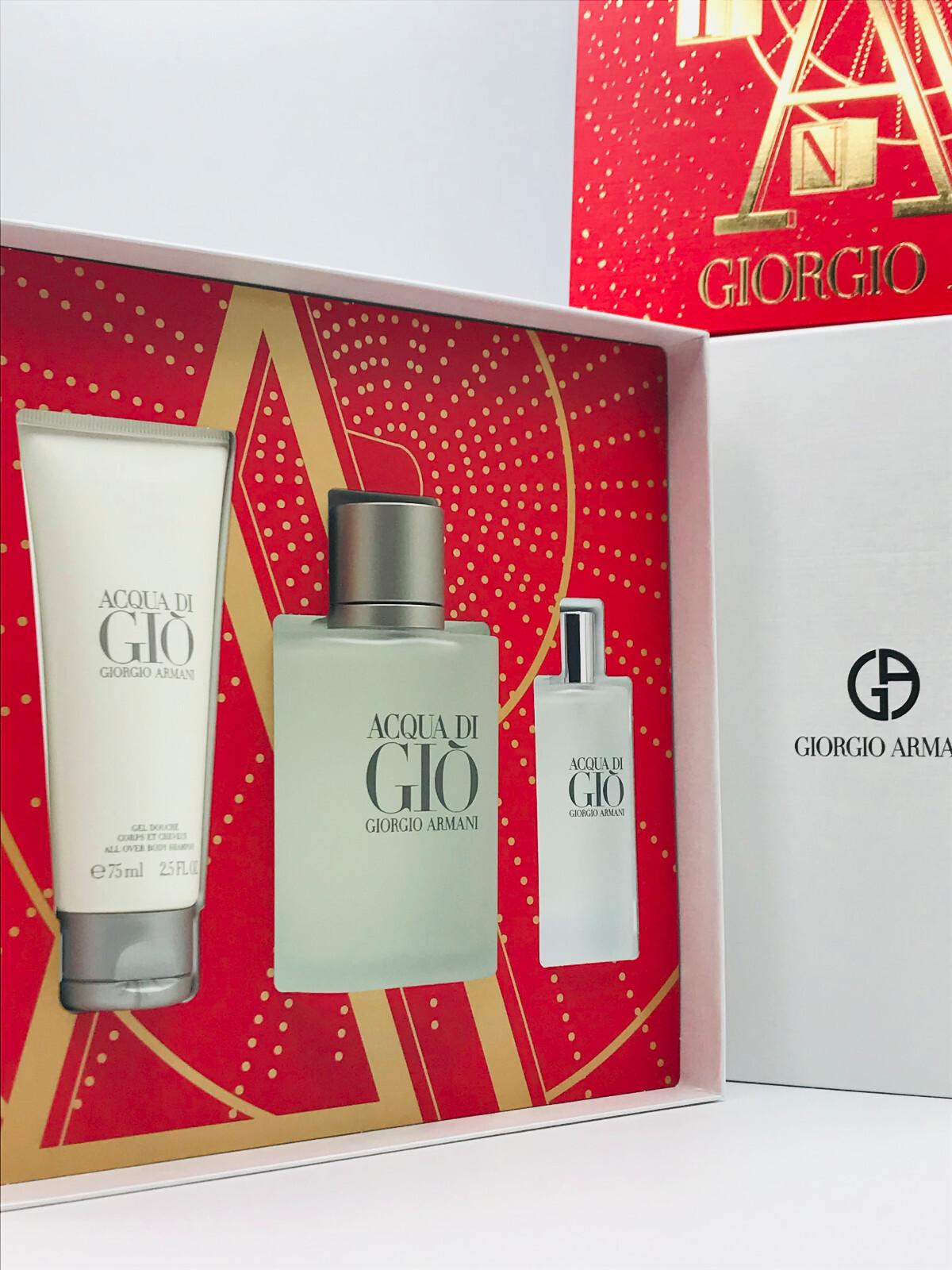 Acqua Di Gio 3pc Set Men Cologne Spray 3.4 oz Shampoo 2.5 o & Travel Spray .5 oz