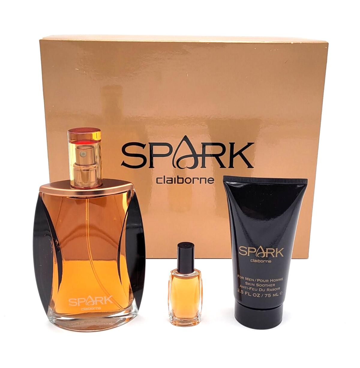 Spark for Men by Claiborne SET 3.4oz Cologne + Travel Mini + 2.5oz Skin Soother