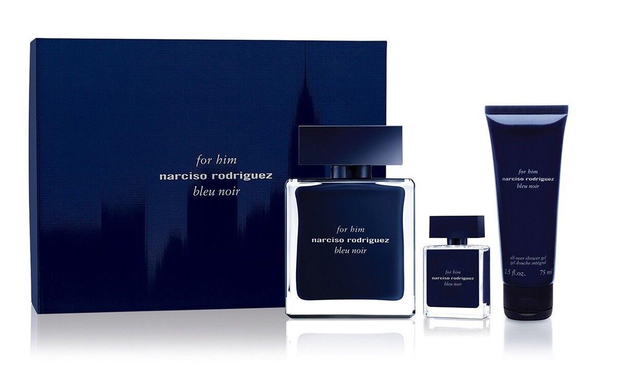 Narciso Rodriguez Bleu Noir 3Pc Set Full & Travel Size Cologne + Shower Gel NEW