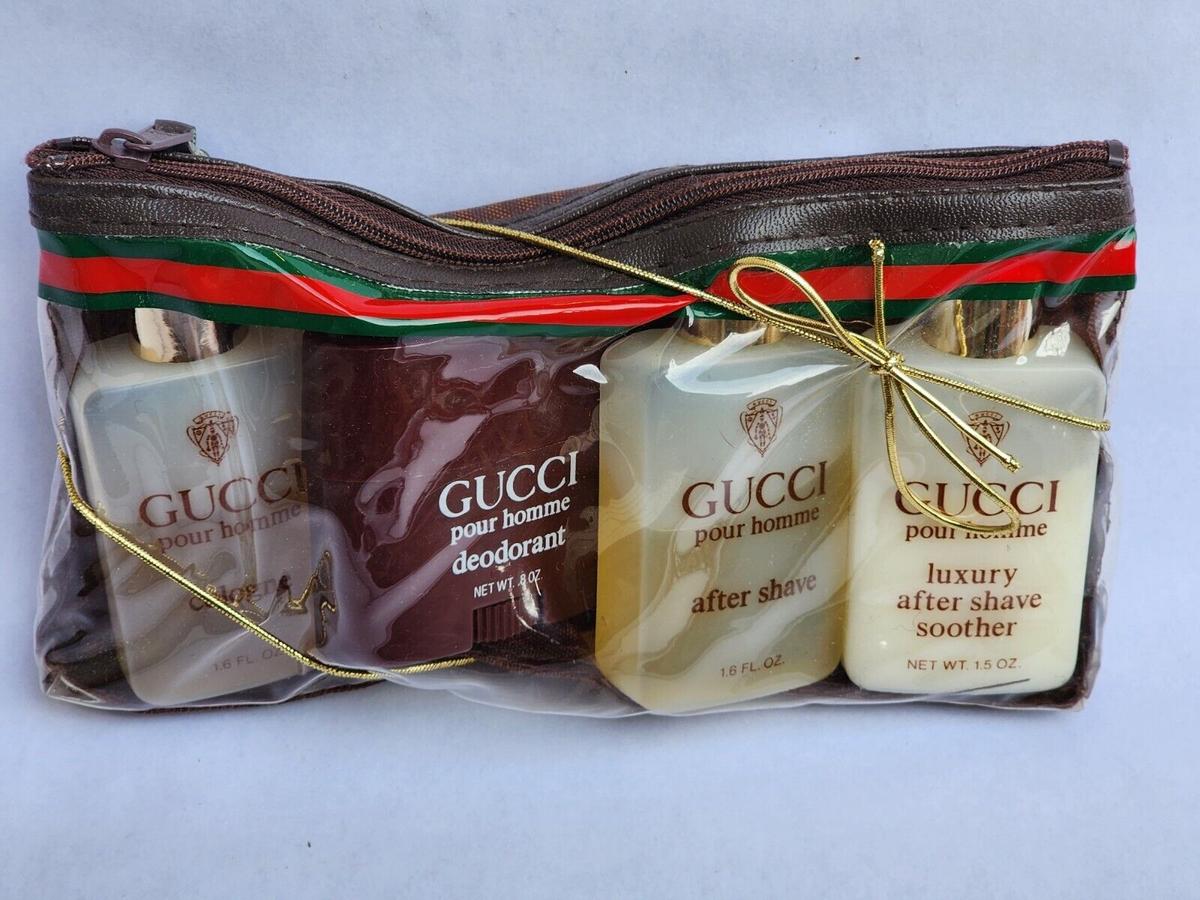 Vintage Gucci Pour Homme Travel Set Cologne, After Shave, Soother, Deodorant 65%