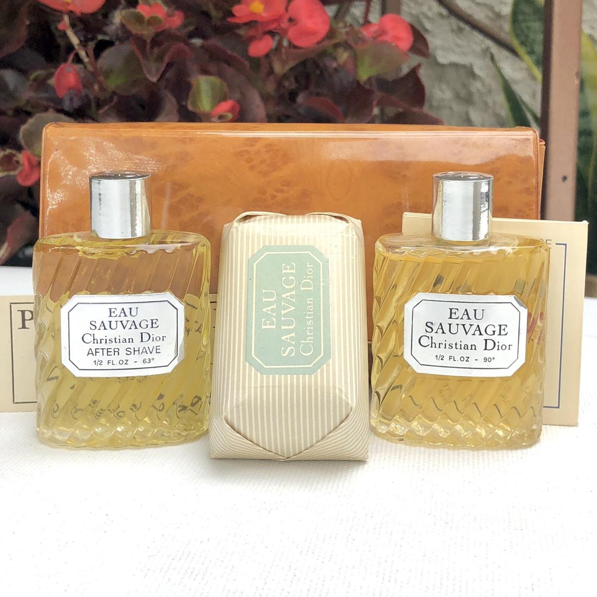 💝Vintage Christian Dior Eau Sauvage Soap Aftershave EDT .5oz Mini Cologne Set