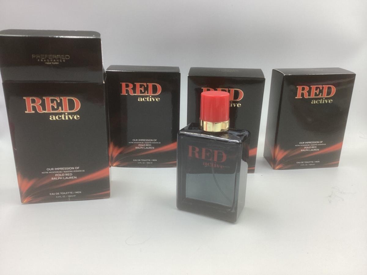 RED ACTIVE designer 3.4 oz EDT cologne spray by PREFERRED FRAGRANCE SET 4 PCS