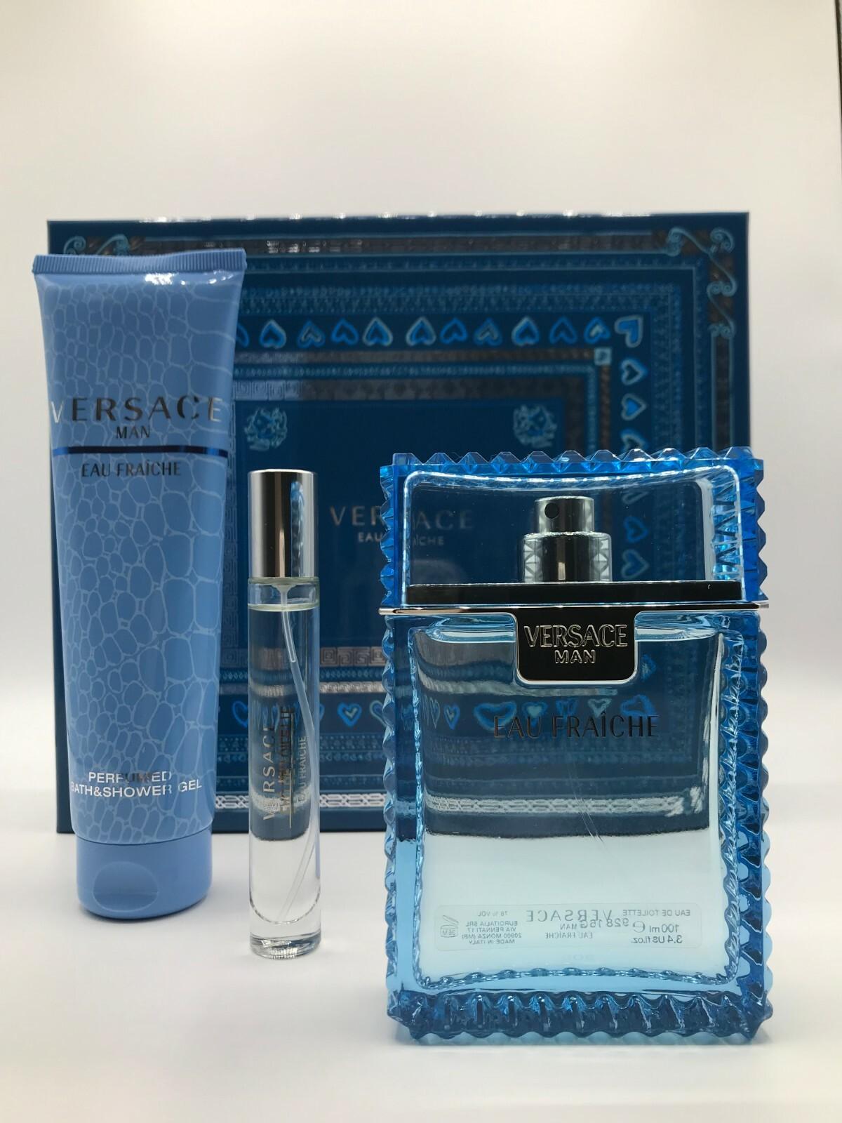 Versace Eau Fraiche 3pc Men Set Cologne Spray 3.4 oz Travel Mini Shower Gel 5.0