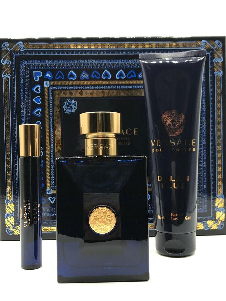 Versace Dylan Blue Men 3pc Set Cologne Spray 3.4 oz Shower Gel 5.0 Travel Spray