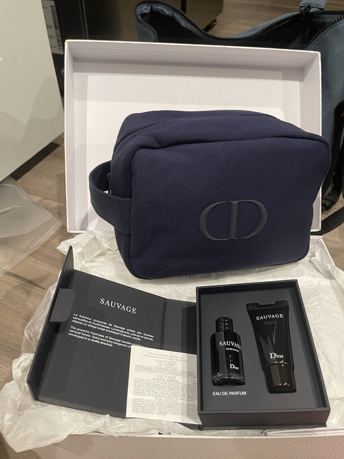 DIOR Men's Toiletry Bag Travel Dopp Kit NAVY BLUE And Perfume Savage Gift Set