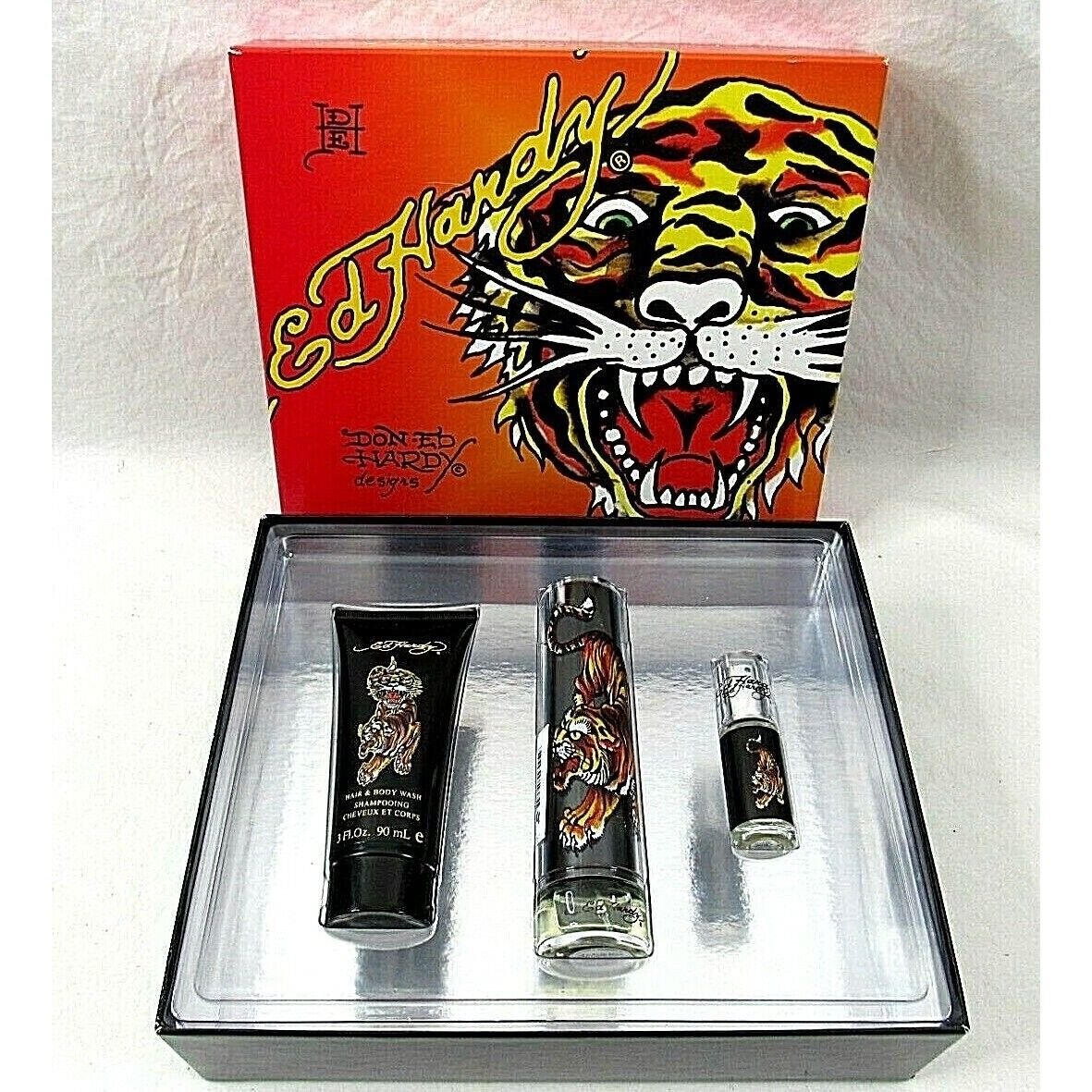 Ed Hardy Gift Set Shampoo Body Wash Eau de Toilette Tiger Don Designs