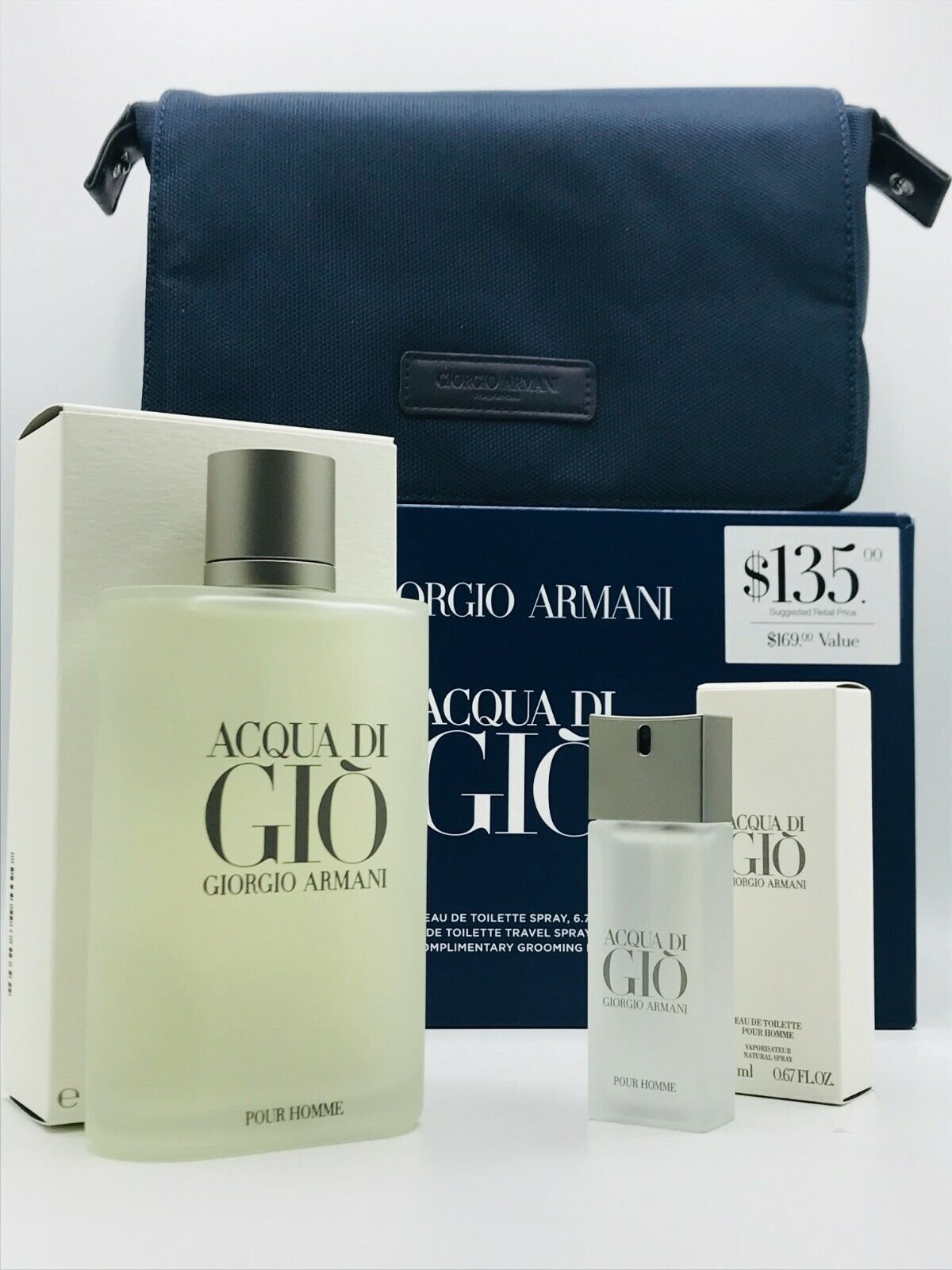 Acqua Di Gio Giorgio Armani 3pc Set cologne Spray 6.7 OZ Bag Travel Spray New