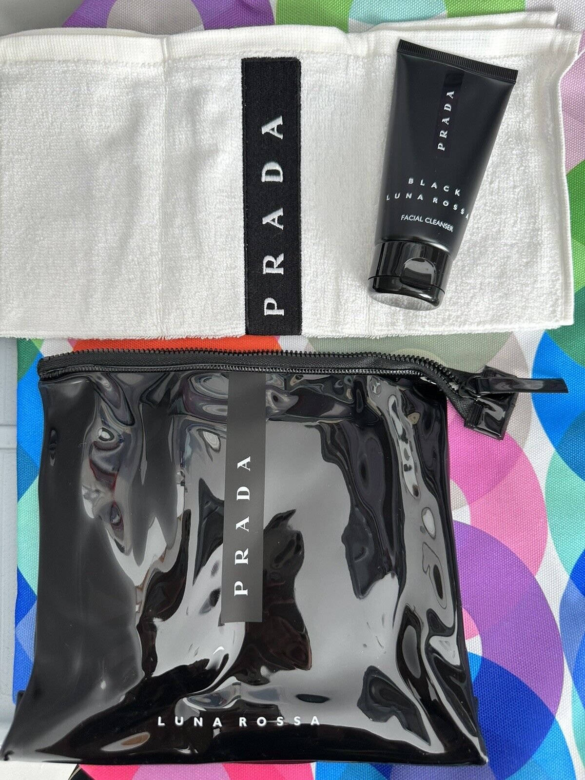 New PRADA Luna Rossa SPORT Facial Cleanser 3.4oz Towel Bag designer 3pc set blk