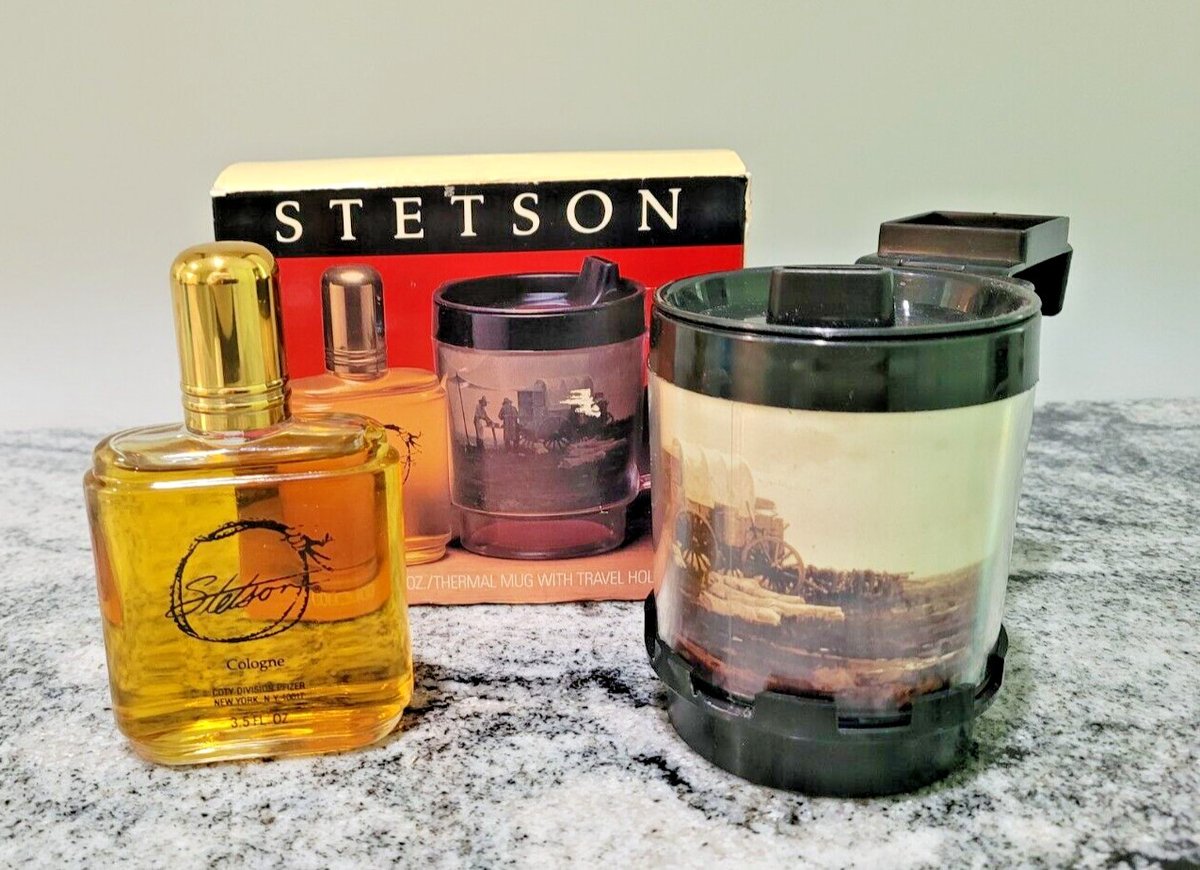 STETSON VINTAGE SPLASH COLOGNE NOS 3.5 OZ GIFT SET WITH TRAVEL MUG