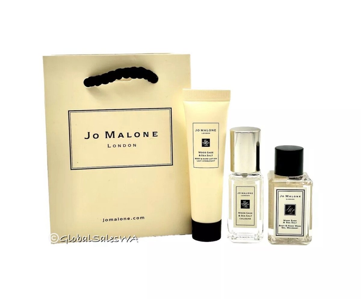 Jo Malone Wood Sage & Sea Salt Cologne Hand Lotion Body Wash Bag 4-Pc Travel Set