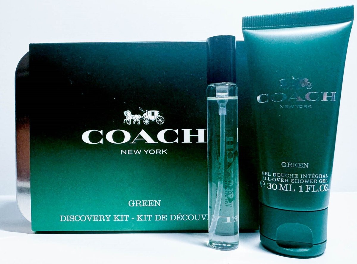 Coach Green For Men Cologne 2 Pcs travel Set - 0.25 Oz EDT Spray & 1.0 Oz Shower