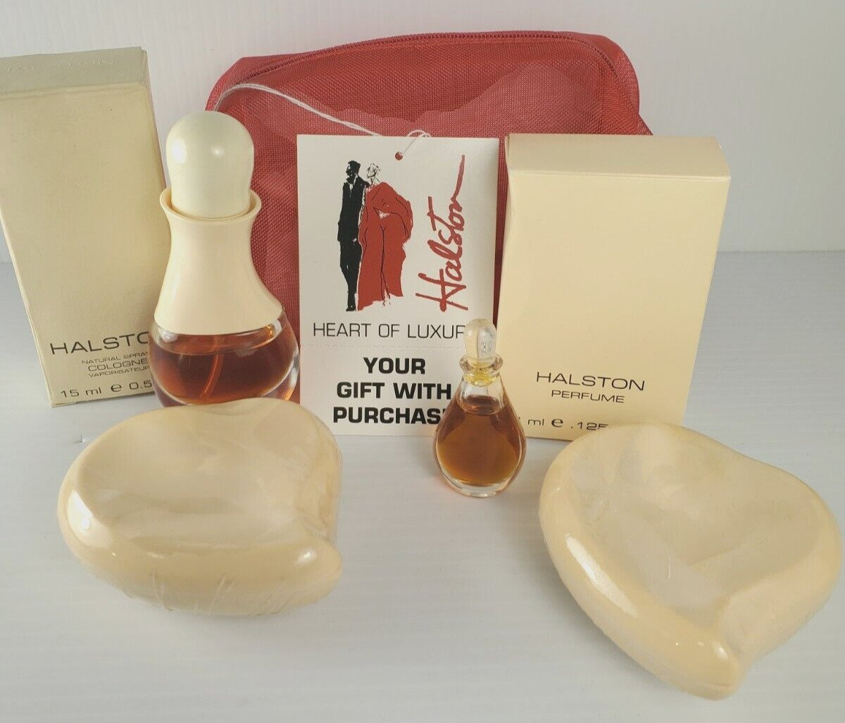 Vintage HALSTON Heart of Luxury Perfume + Soap Set- Elsa Peretti + BONUS Cologne